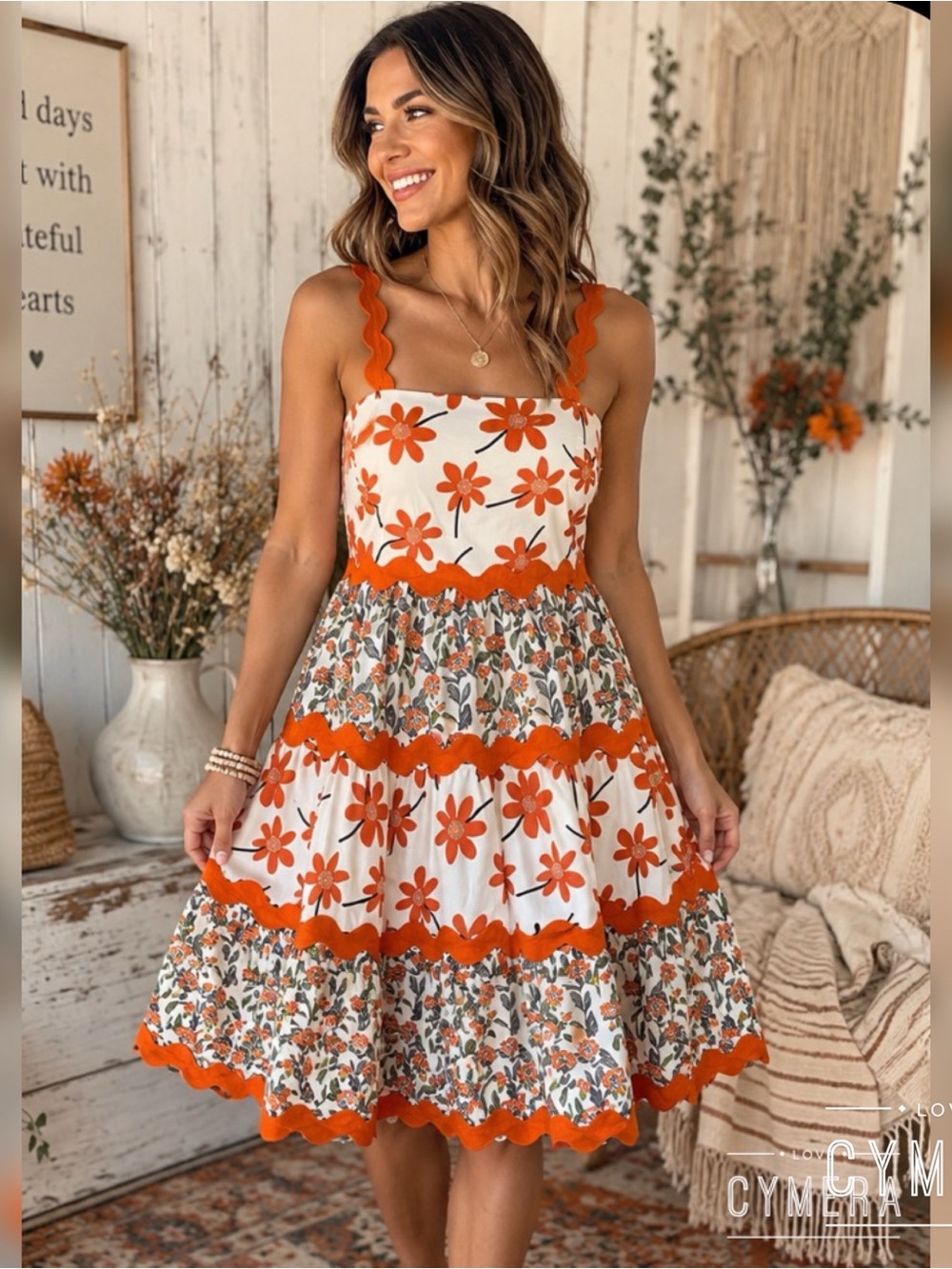 Davi & Dani Retro look dress Dress with Orange Accents